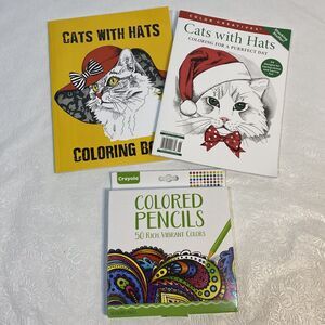 LOT 2 Cats Coloring Books and 1 Crayola Pencil Set